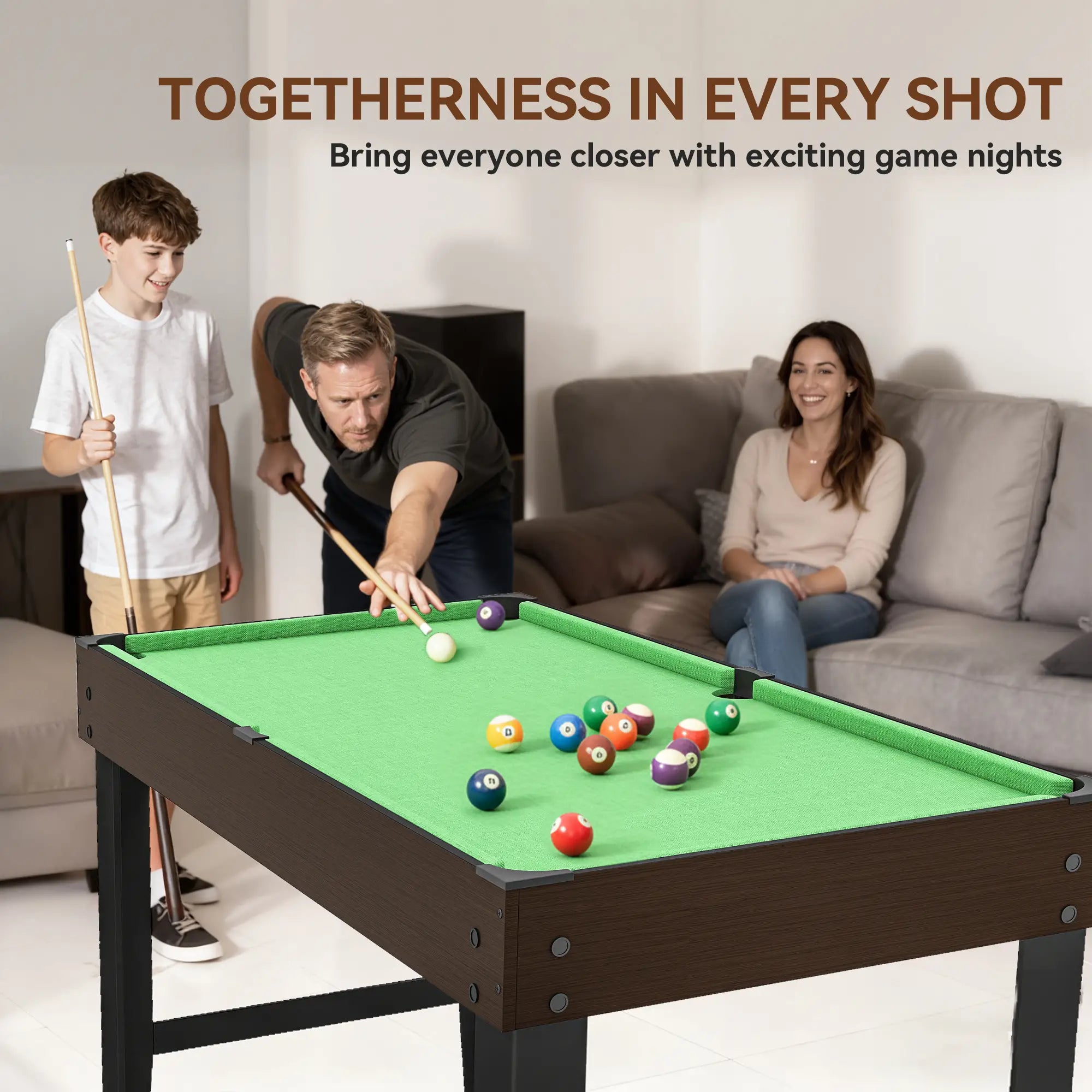 55 Inch Mini Pool Table, 2 Cues, 16 Balls, Accessories, Green Game Tables at Gallery Canada