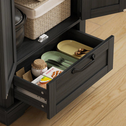 71 Inch Pantry Cabinet, Kitchen Storage with Adjustable Shelves, 2 Doors, Drawer, Black Kitchen Pantry Cabinets at Gallery Canada