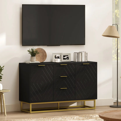 Sideboard Storage Cabinet, 3 Drawers, Adjustable Shelves, Black Kitchen Pantry Cabinets at Gallery Canada