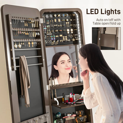 Standing Jewelry Cabinet with LED, Adjustable Mirror, Brown Jewelry Armoire & Jewellery Mirror Cabinets at Gallery Canada