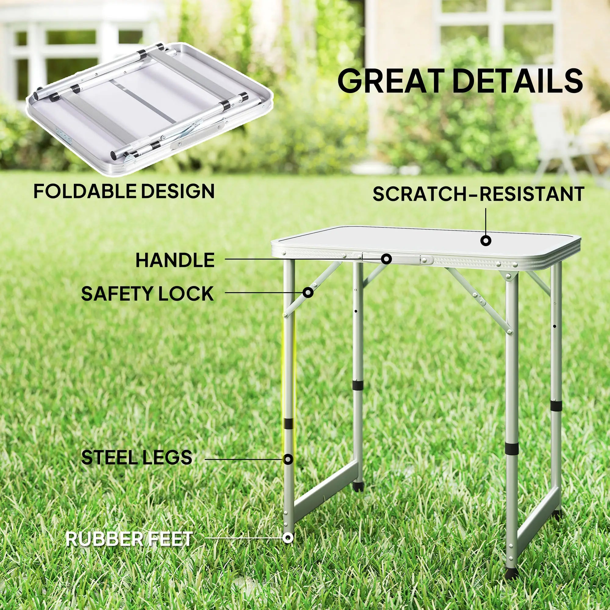 Folding Adjustable Patio Table, Portable Camping Dining, Aluminum Frame, Silver Picnic Tables & Camping Chairs at Gallery Canada