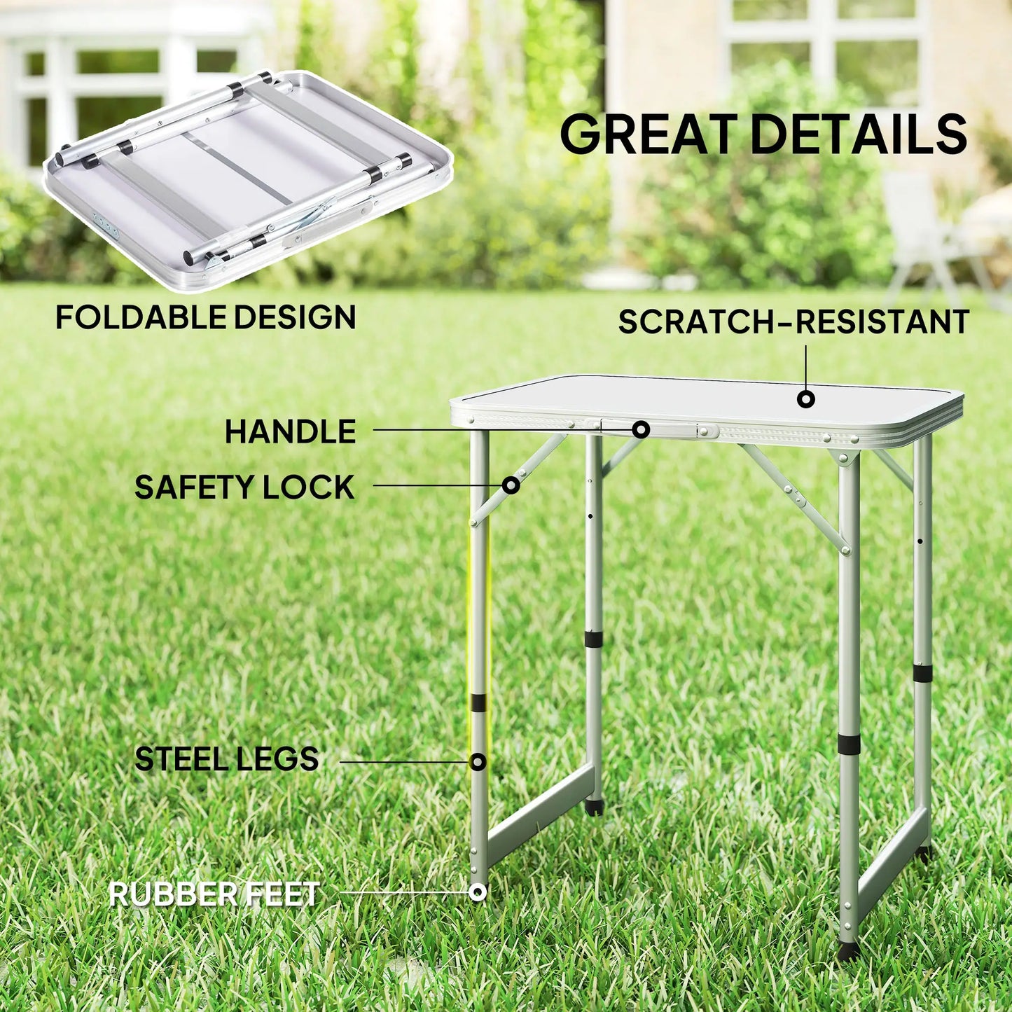 Folding Adjustable Patio Table, Portable Camping Dining, Aluminum Frame, Silver Picnic Tables & Camping Chairs at Gallery Canada