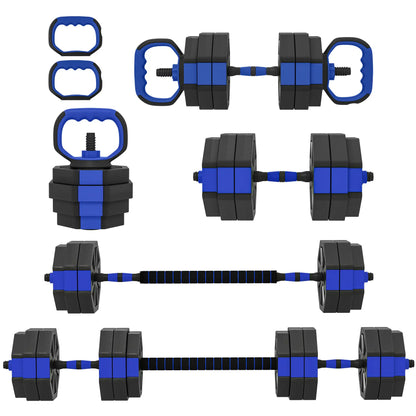 4-in-1 Adjustable Dumbbell Set, Kettlebell, Barbell, Dumbbell, 66lbs, Blue Dumbbells & Barbells Blue at Gallery Canada