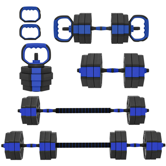 4-in-1 Adjustable Dumbbell Set, Kettlebell, Barbell, Dumbbell, 66lbs, Blue Dumbbells & Barbells Blue at Gallery Canada