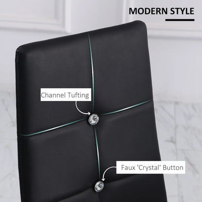 Set of 6 Button Tufted Side Chairs, Upholstered Seat, Steel Legs, Black Dining Chairs at Gallery Canada