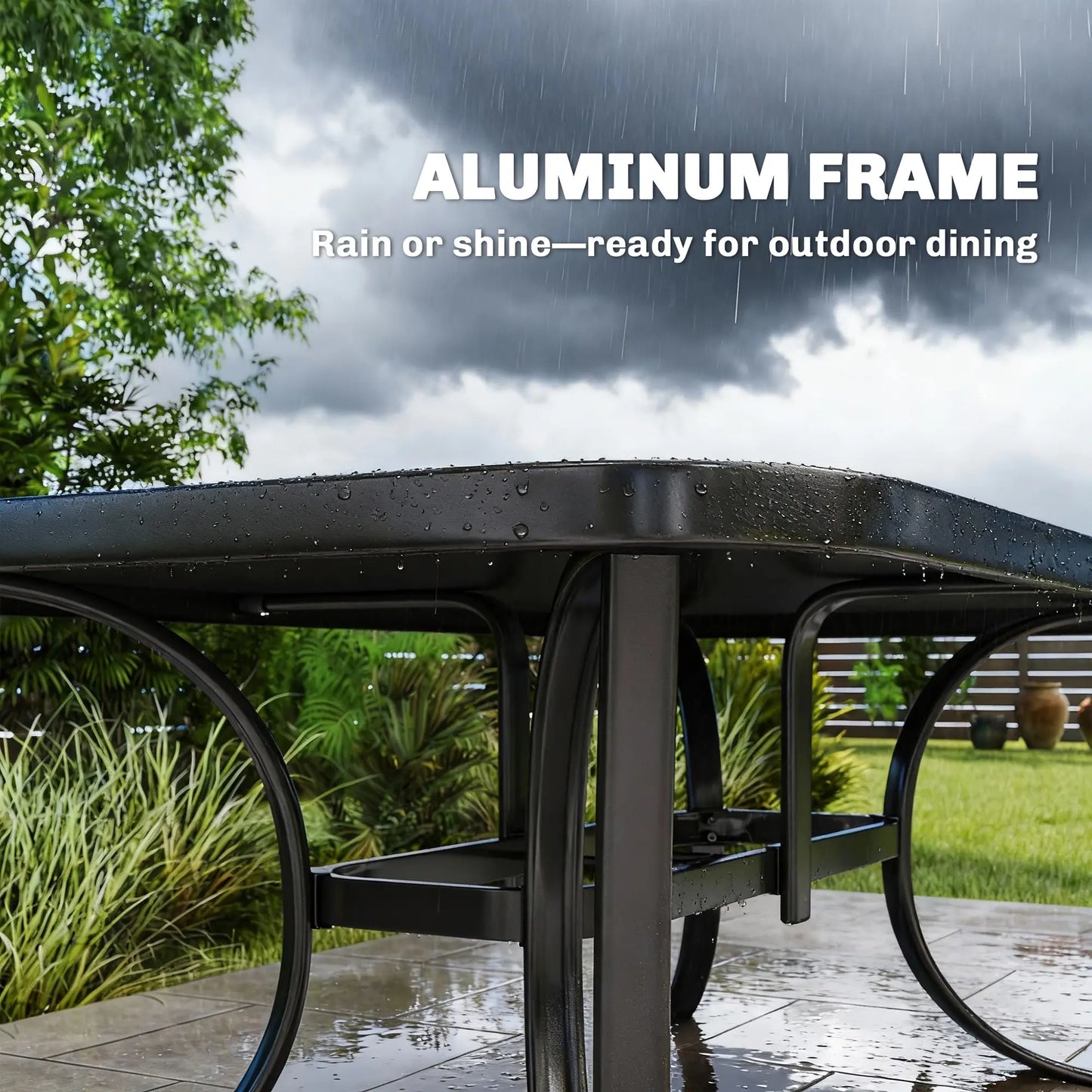 Outdoor Dining Table For 6, Metal Patio Table With Tempered Glass Top