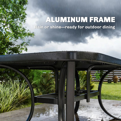 Outdoor Dining Table For 6, Metal Patio Table With Tempered Glass Top