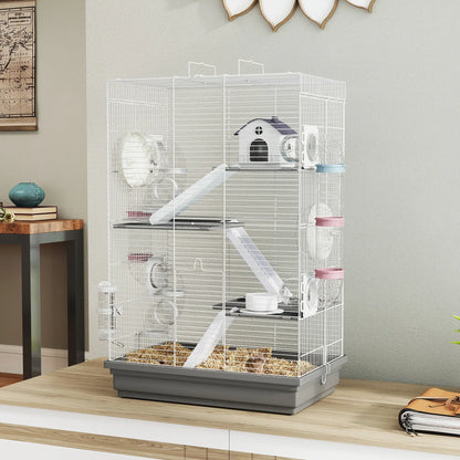 4-Level Large Hamster Cage, DIY Tubes, Water Bottle, Food Dish, Hut, Exercise Wheels, Grey Hamster Cages at Gallery Canada
