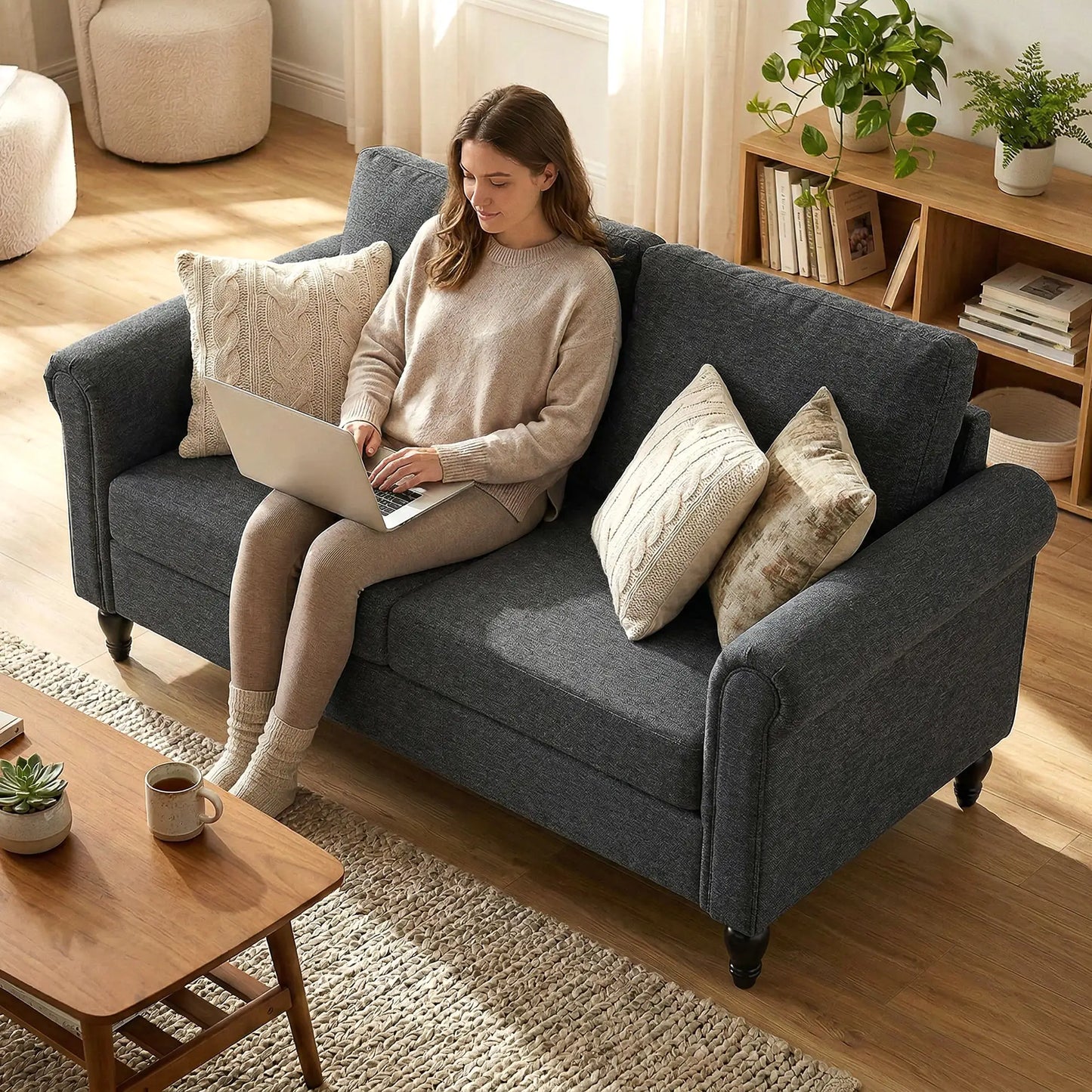 Vintage Loveseat, Upholstered Chenille 2 Seater Sofa, Dark Grey 2-Seater Sofas at Gallery Canada