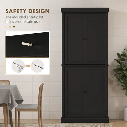 72.5" Freestanding Kitchen Pantry Cabinet with 4 Doors, Black Kitchen Pantry Cabinets at Gallery Canada
