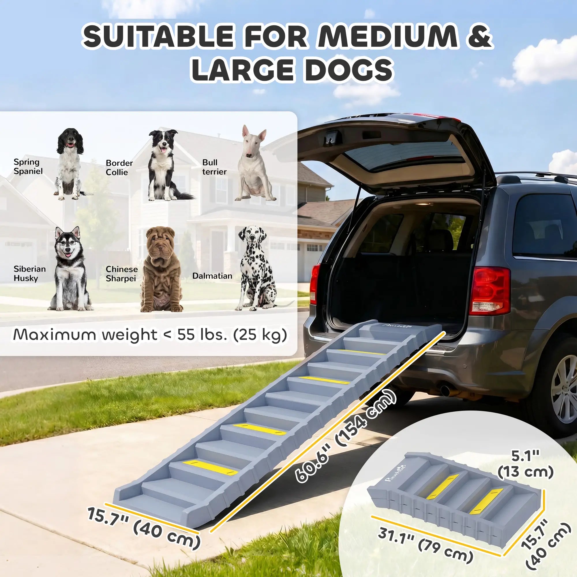 Foldable Dog Ramp With Anti-Slip Steps, Grey Dog Stairs at Gallery Canada
