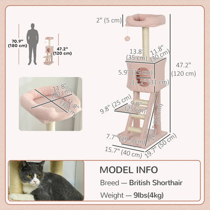 47" Tall Cat Tree Tower, Condo, Ladder, Scratching Posts, Pink Cat Trees at Gallery Canada