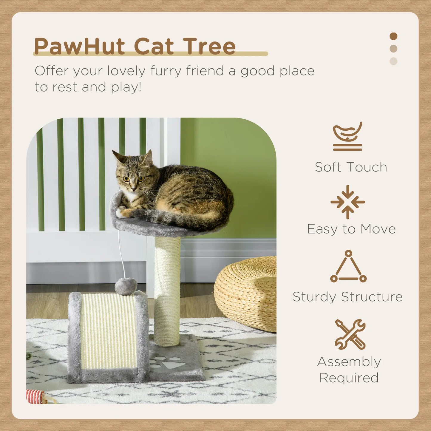 17" Cat Scratching Tree, Kitty House, Kitten Activity Centre, Grey Cat Posts at Gallery Canada