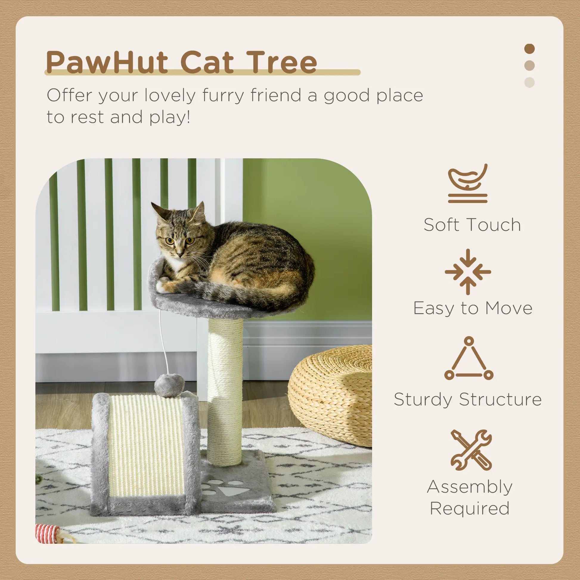17" Cat Scratching Tree, Kitty House, Kitten Activity Centre, Grey Cat Posts at Gallery Canada