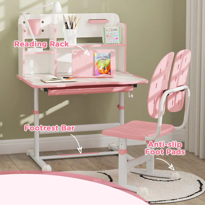 Adjustable Kids Desk and Chair Set, Study Table with Drawer, Pink Kids Desk Sets at Gallery Canada