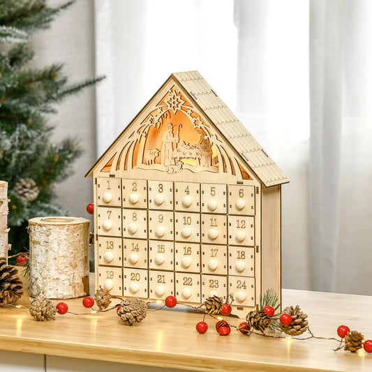 Wooden Christmas Advent Calendar, Lighted 24 Days, Bible Characters, Battery Operated, Natural Christmas Advent Calendars Natural at Gallery Canada