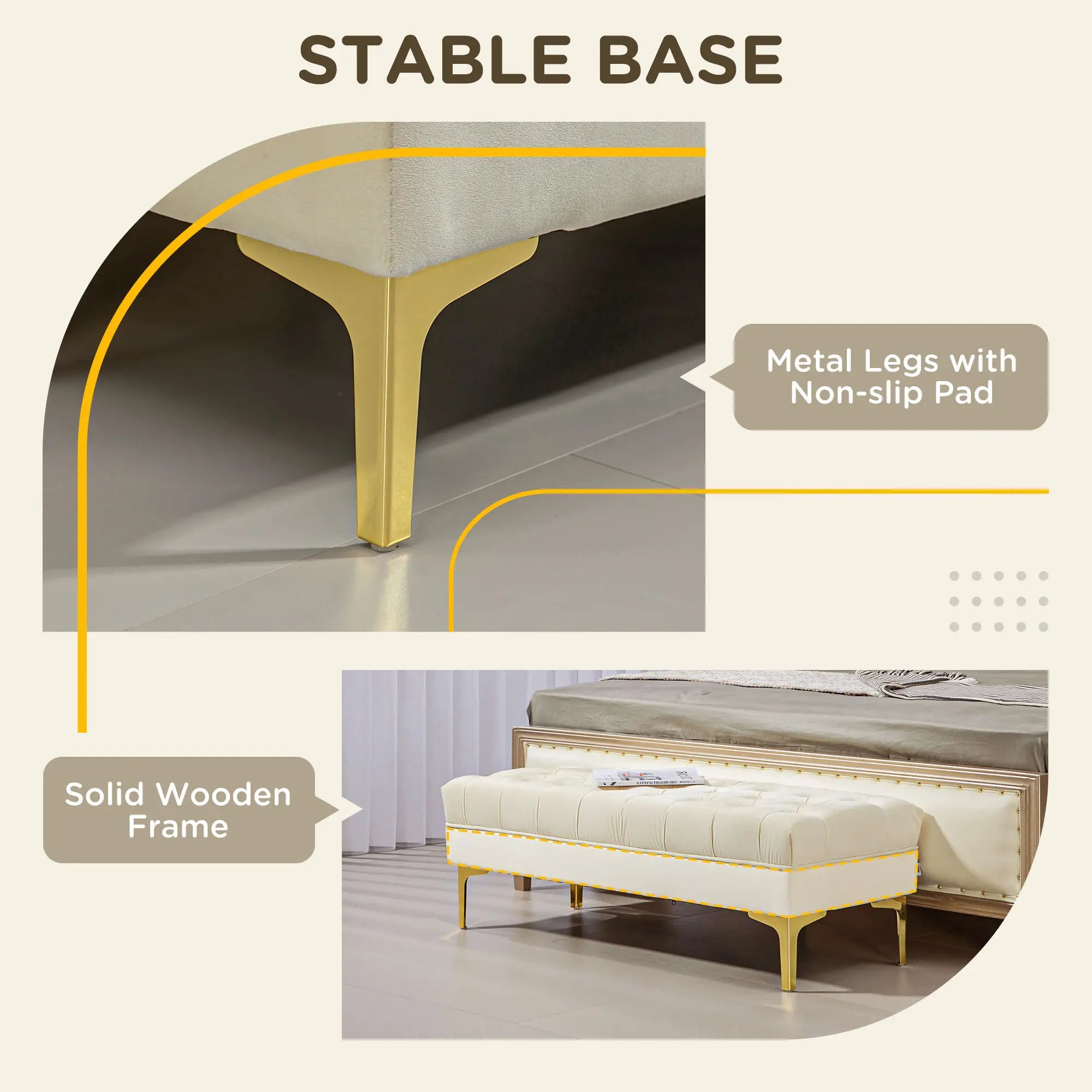 Upholstered End of Bed Bench, Button Tufted, Cream White Storage Ottomans & Benches at Gallery Canada