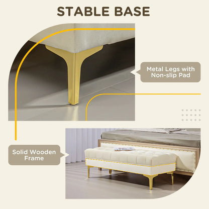 Upholstered End of Bed Bench, Button Tufted, Cream White Storage Ottomans & Benches at Gallery Canada