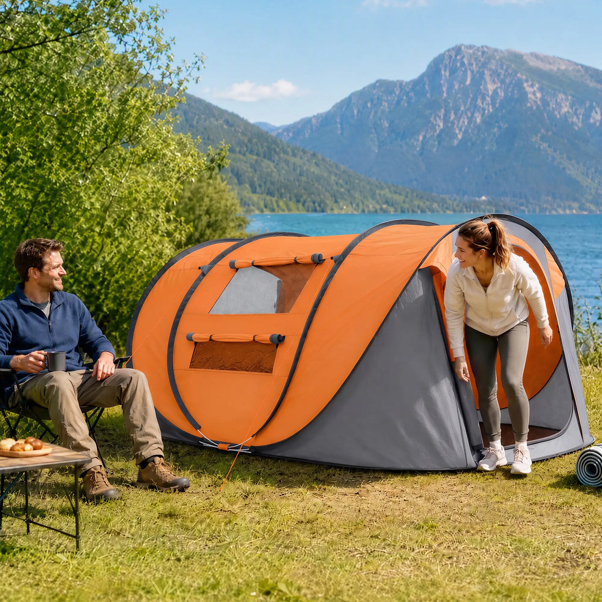 4 Person Pop Up Tent, Automatic Setup, Orange Camping Tents at Gallery Canada