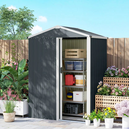 4.5 x 3ft Metal Garden Shed, Waterproof, Lockable Door, Dark Grey Sheds at Gallery Canada