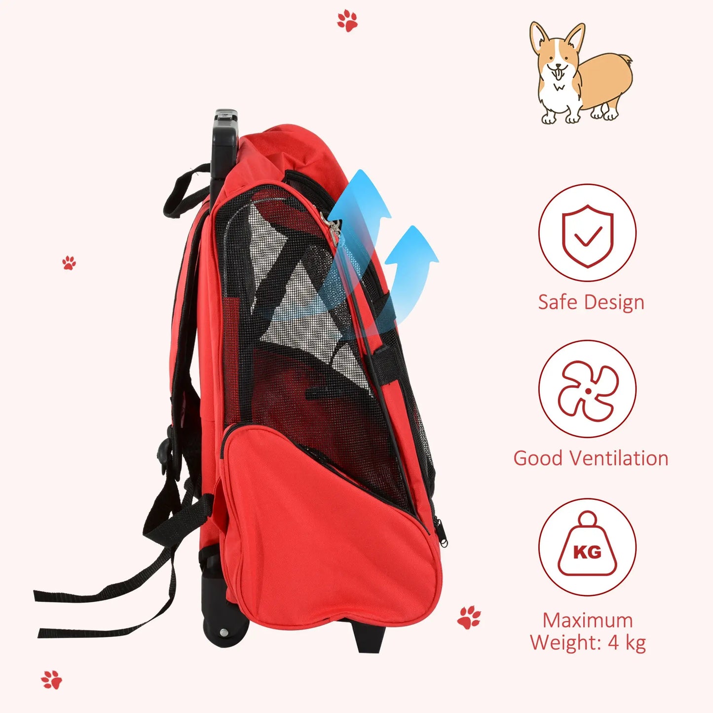 2-in-1 Pet Luggage Box Backpack Carrier, Rolling Wheel, Red Dog Bike Trailers & Strollers at Gallery Canada