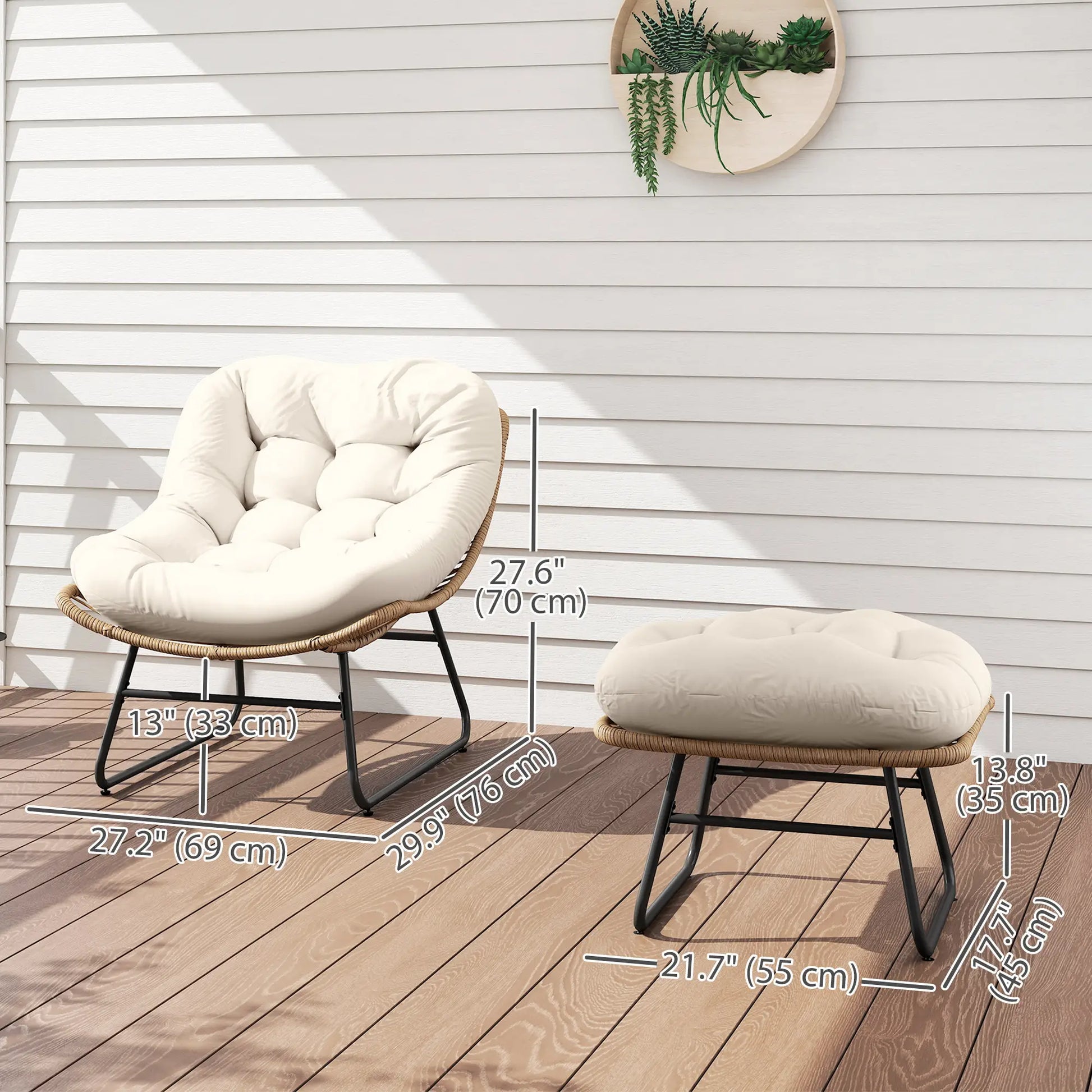 Rattan Chair With Stool, Cushion, Adjustable Foot Pads, Natural Patio Furniture Sets at Gallery Canada