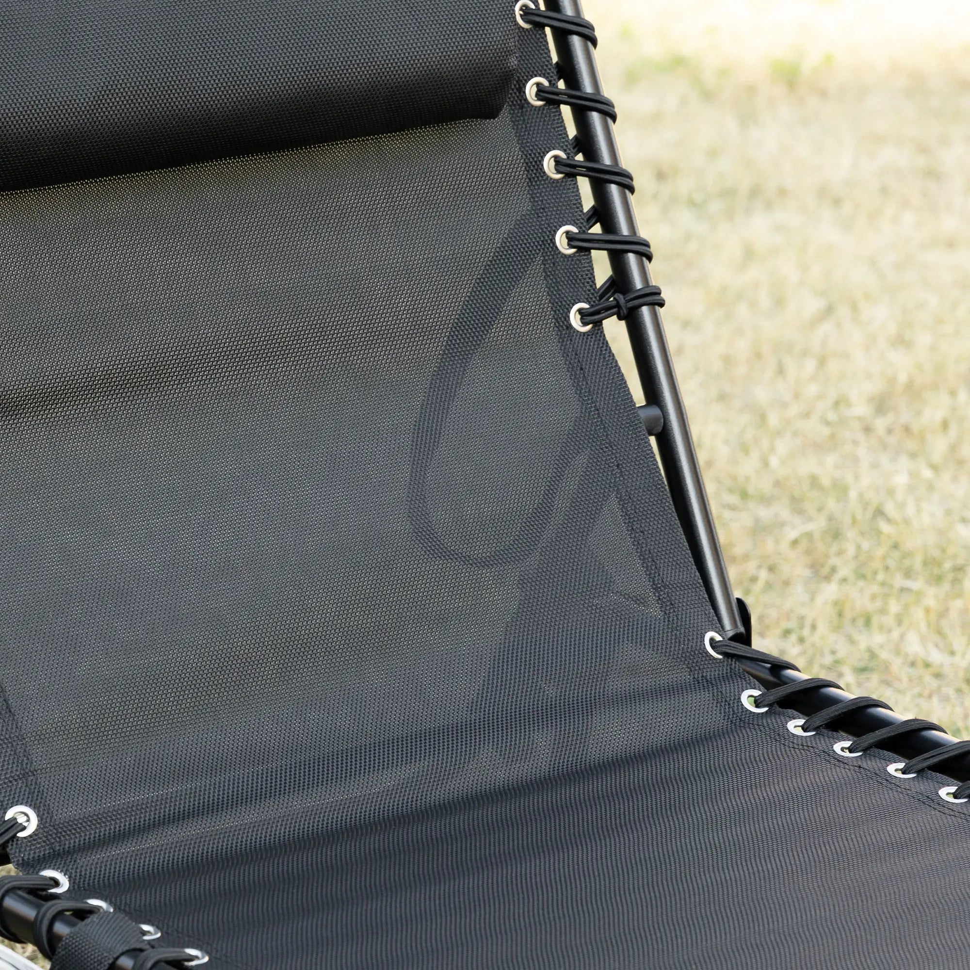 Outdoor Folding Chaise Lounge, Adjustable Backrest, Removable Pillow, Black Lounger Chairs at Gallery Canada