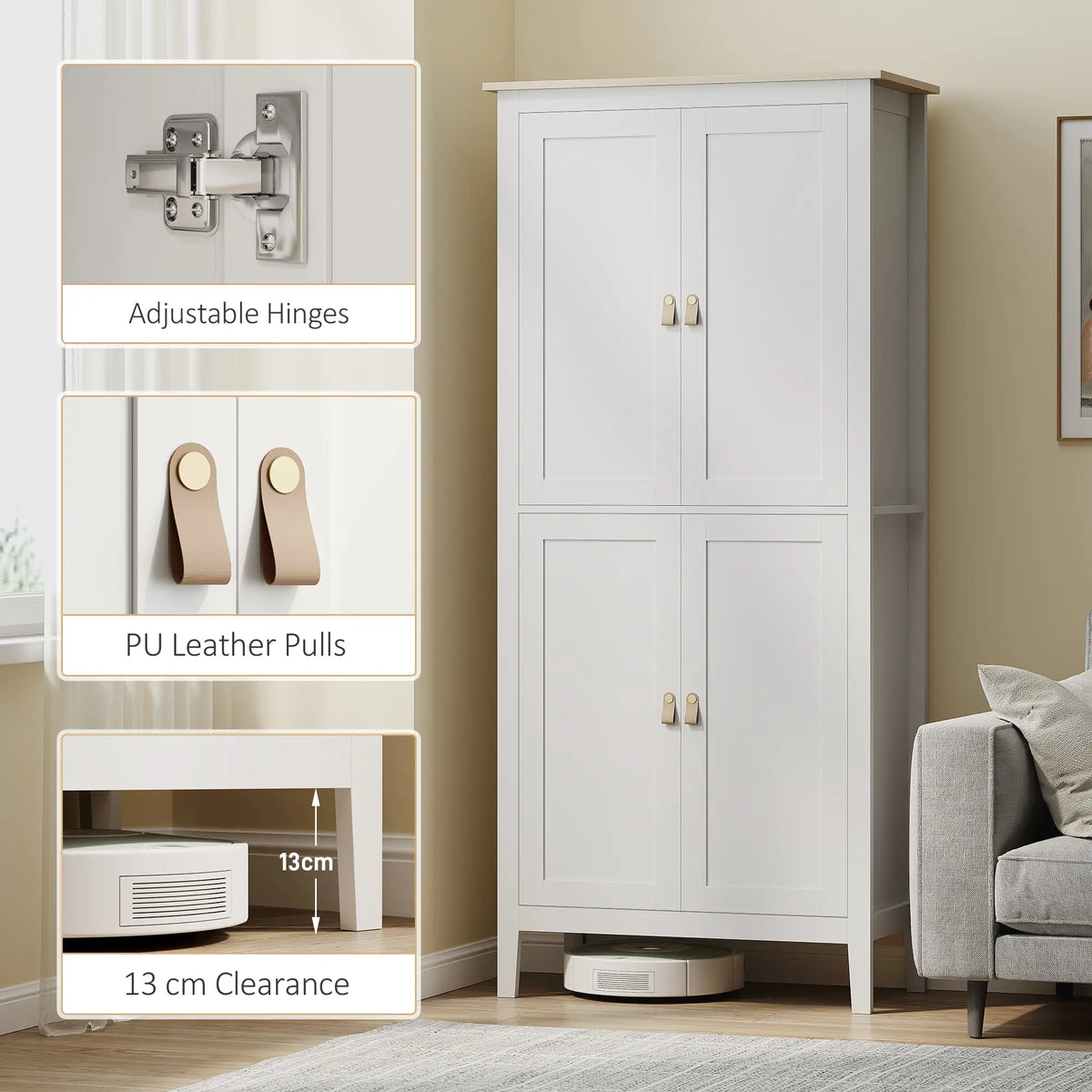 69.5" Tall Kitchen Pantry Cabinet, Motion Sensor LED Light, White Kitchen Pantry Cabinets at Gallery Canada