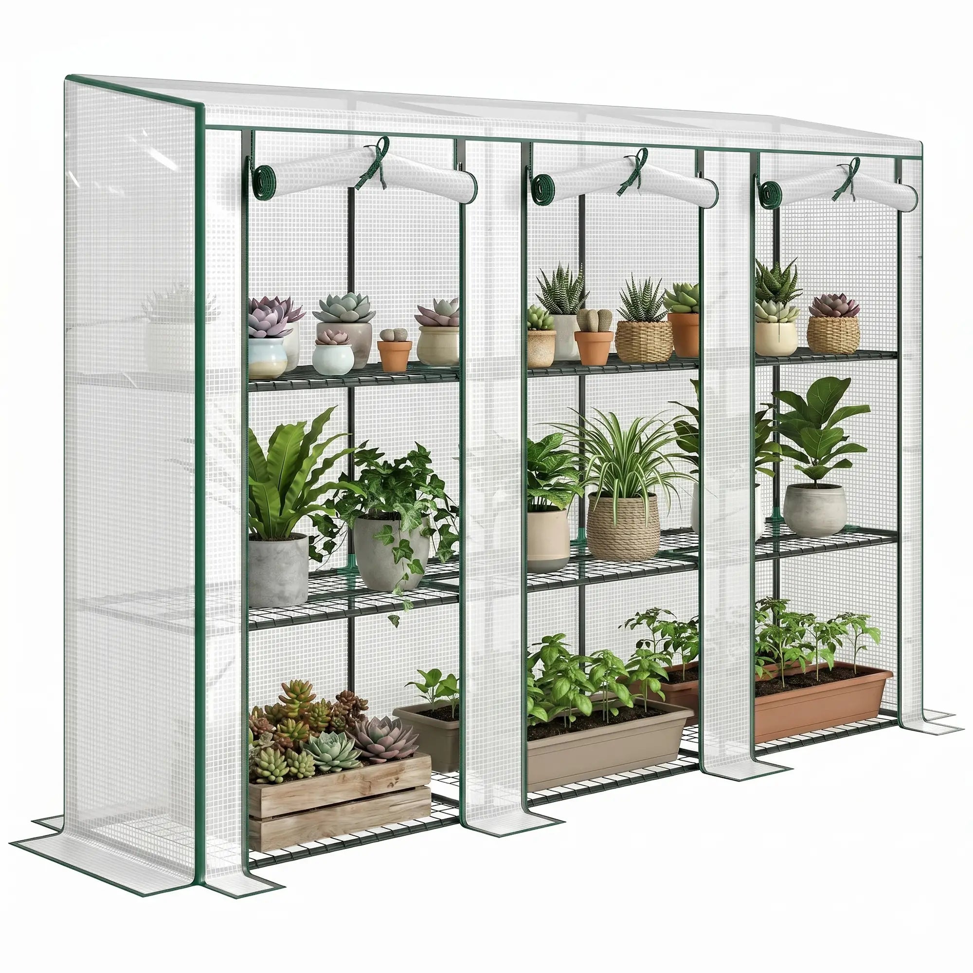 Lean-To Greenhouse, 3 Tier Shelves, 3 Roll-Up Doors, White Greenhouses at Gallery Canada