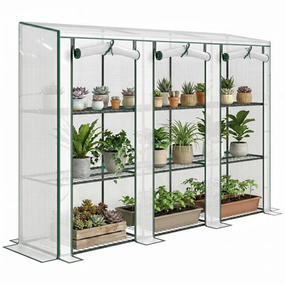 Lean-To Greenhouse, 3 Tier Shelves, 3 Roll-Up Doors, White Greenhouses at Gallery Canada