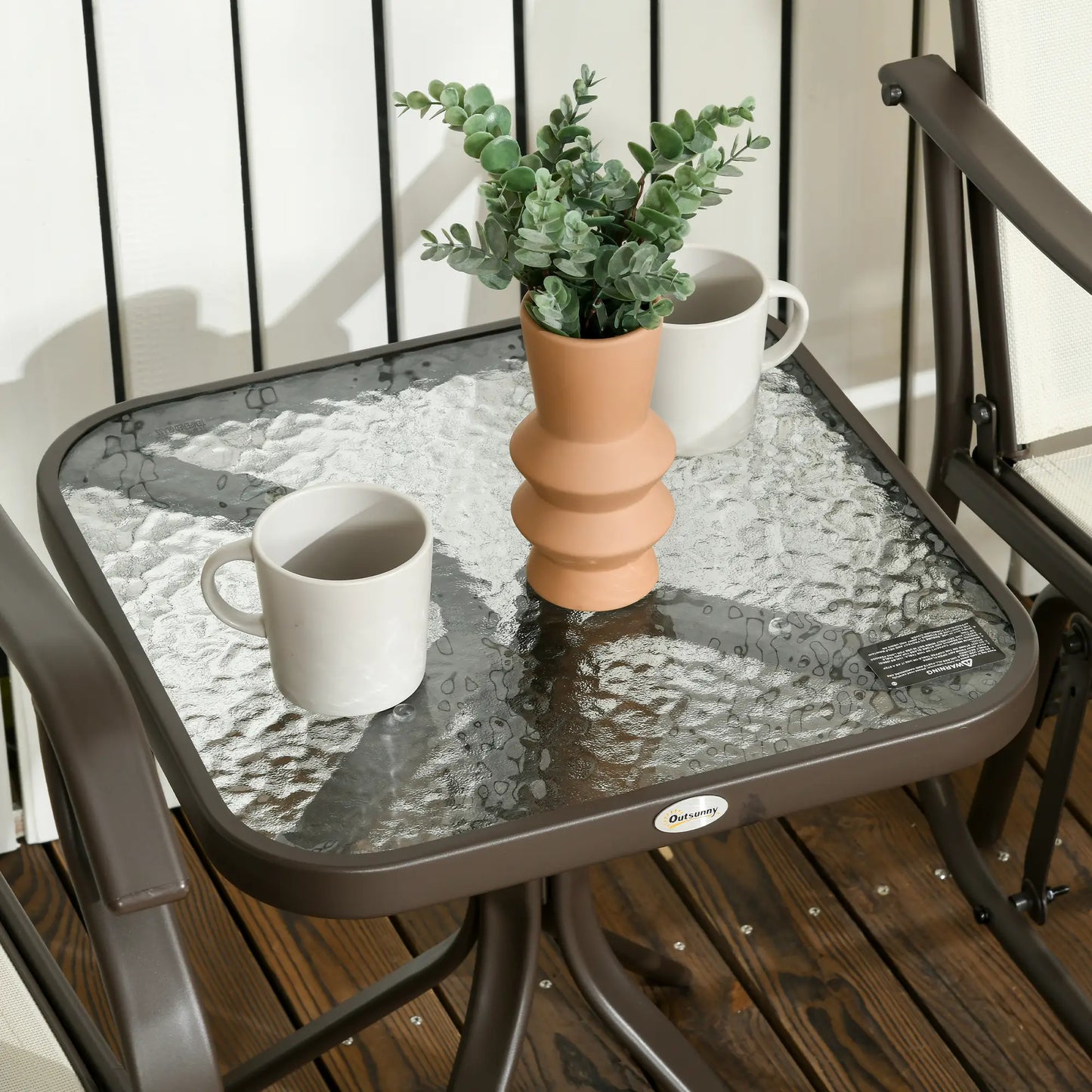 3 Piece Patio Glider Set, Breathable Mesh Seat, Glass Top Table, Cream White Outdoor Gliders at Gallery Canada