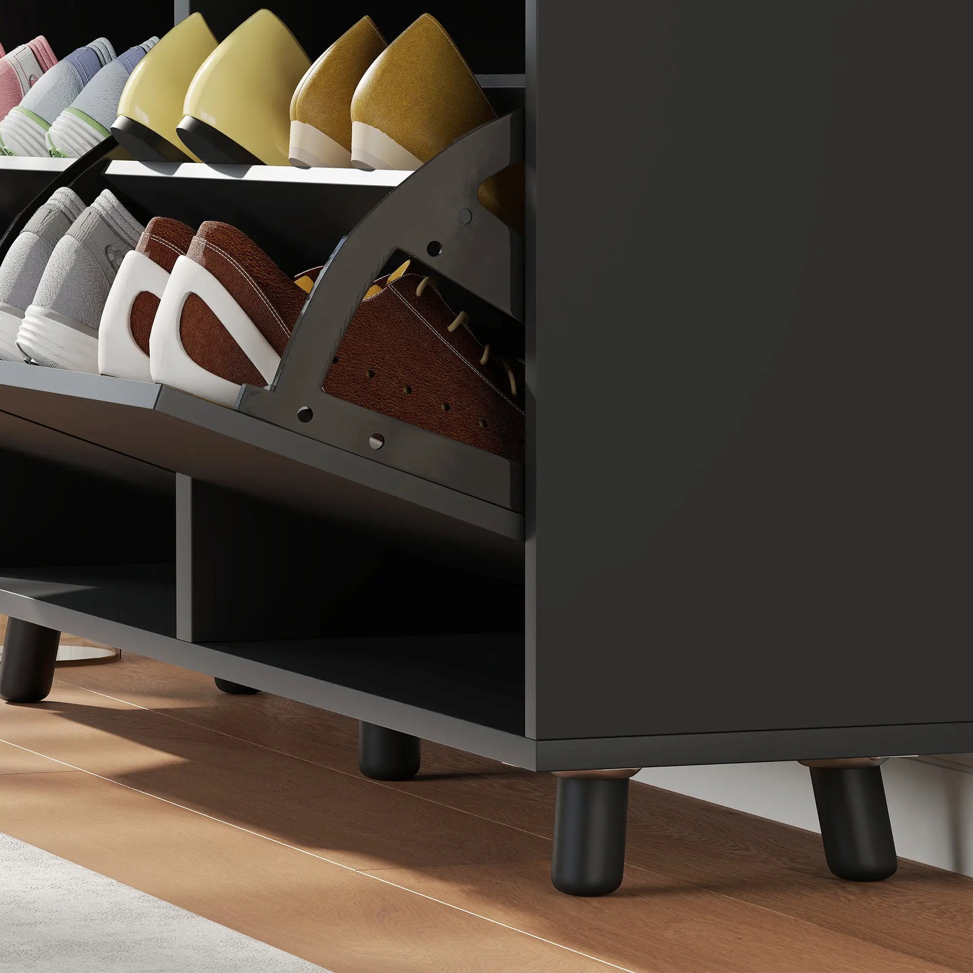 Narrow Shoe Cabinet, 4 Flip Drawers, Adjustable Shelves, 16 Pairs, Black Shoe Storage Cabinets & Racks at Gallery Canada