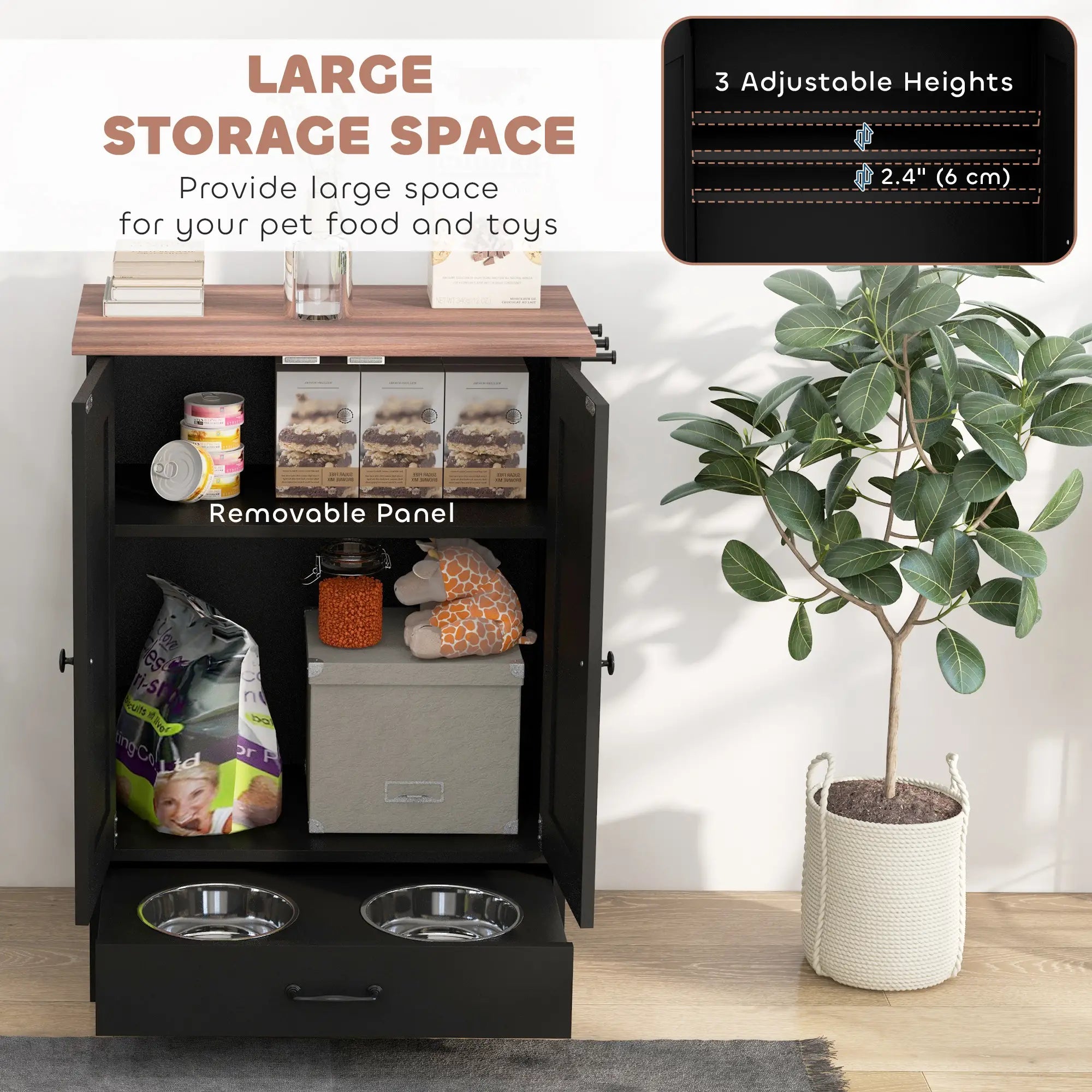 Dog Food Storage Container, Adjustable Panel, Hooks, Medium Size, Black Dog Bowls at Gallery Canada