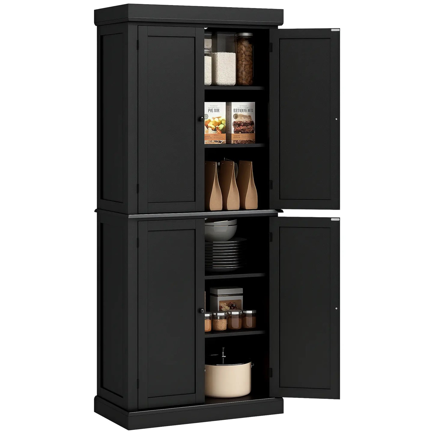 72.5" Freestanding Kitchen Pantry Cabinet with 4 Doors, Black Kitchen Pantry Cabinets Black at Gallery Canada