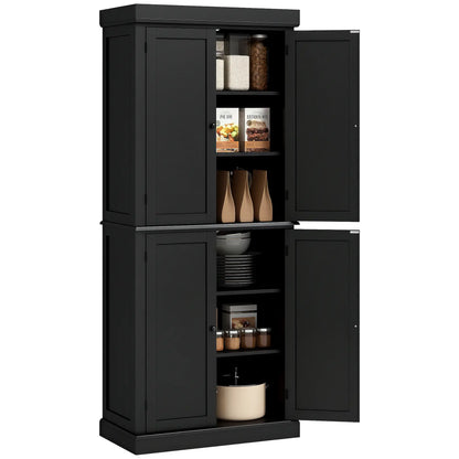 72.5" Freestanding Kitchen Pantry Cabinet with 4 Doors, Black Kitchen Pantry Cabinets Black at Gallery Canada