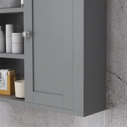 Bathroom Wall Cabinet, Wall Mounted Medicine Cabinet with 3 Open Shelves and Storage Cupboard for Laundry Room, Grey at Gallery Canada