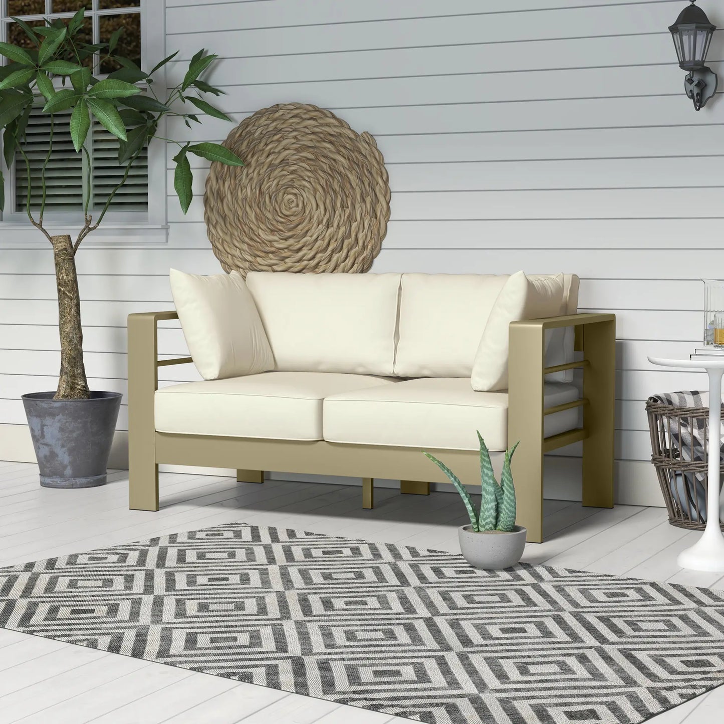 Outdoor Loveseat, Garden Sofa with Cushions, 54.3"x27.6"x24.6", Cream White Patio Chairs at Gallery Canada