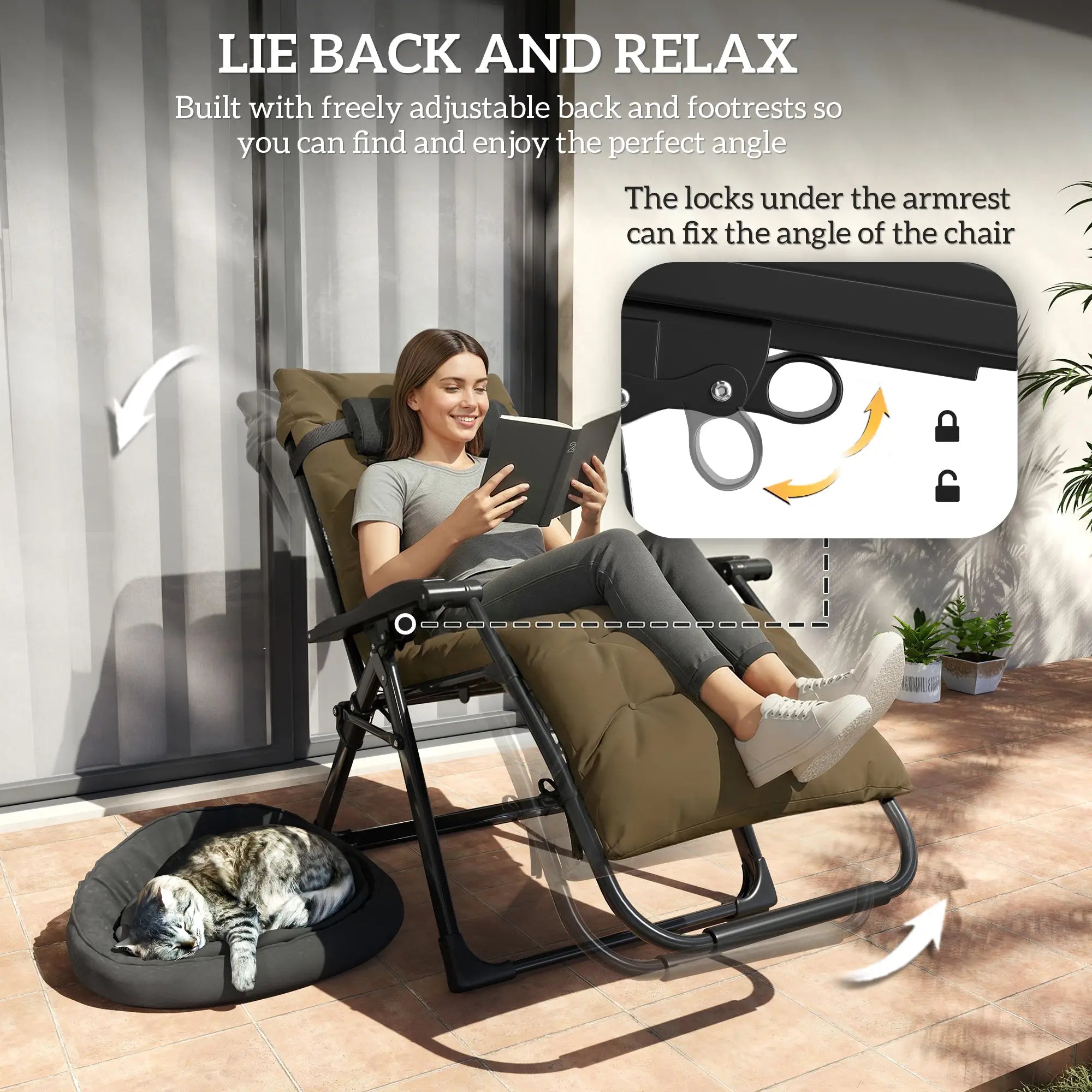 Folding Garden Chair, Reclining Zero Gravity Sun Lounger, Khaki Lounger Chairs at Gallery Canada