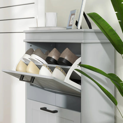 Shoe Storage Cabinet, 2 Flip Drawers, Adjustable Shelves, 10 Pairs, Grey Shoe Storage Cabinets & Racks at Gallery Canada