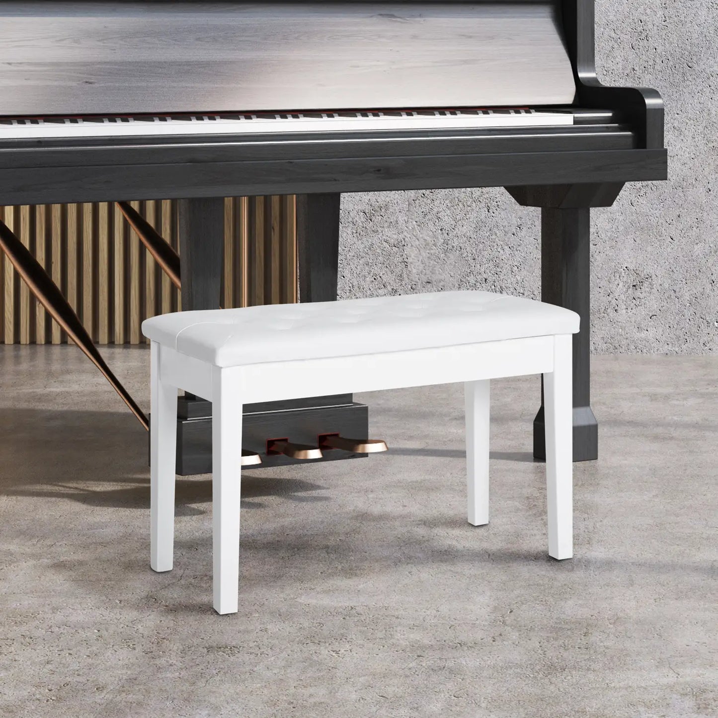 30" Piano Bench with Padded Cushion, Storage, Faux Leather, White Piano Benches at Gallery Canada