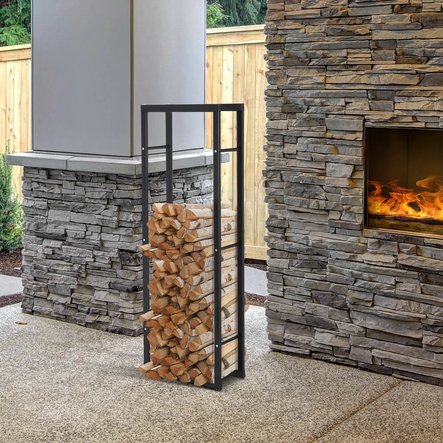 Outdoor Firewood Rack, Log Holder with Handles, 220 lbs. Capacity, 15.7" x 9.8" x 59.1", Black Firewood Racks at Gallery Canada