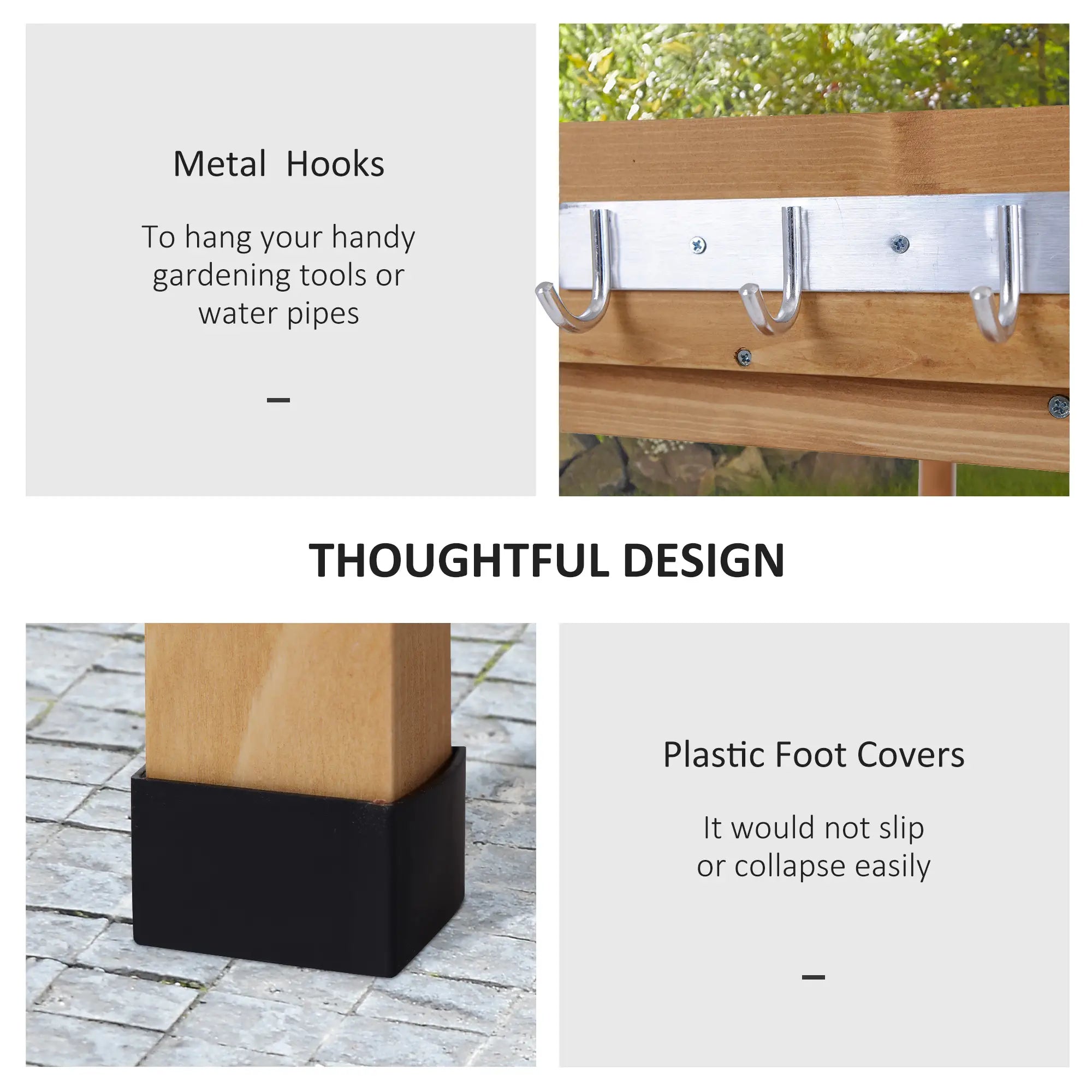 Wooden Potting Bench, Outdoor Garden Work Table, Tool Storage Shelf w/ Hooks, Natural Potting Benches & Tables at Gallery Canada