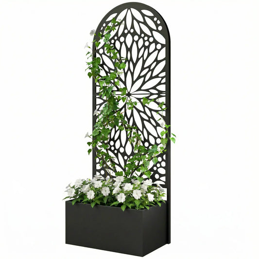 Metal Raised Garden Bed with Trellis, Freestanding Flower Bed Galvanized Planter Boxes Black at Gallery Canada