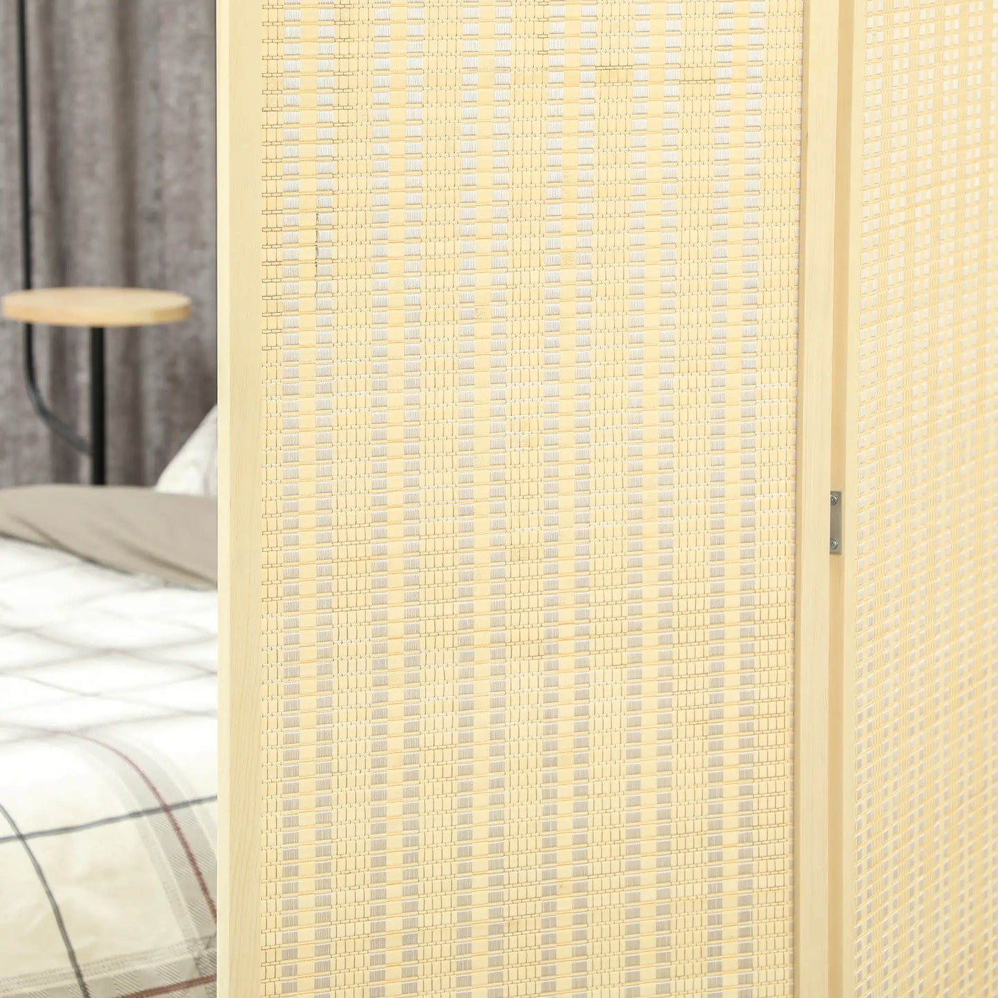 Woven Bamboo Room Divider, 3 Panel Folding Privacy Screen, Natural Wood