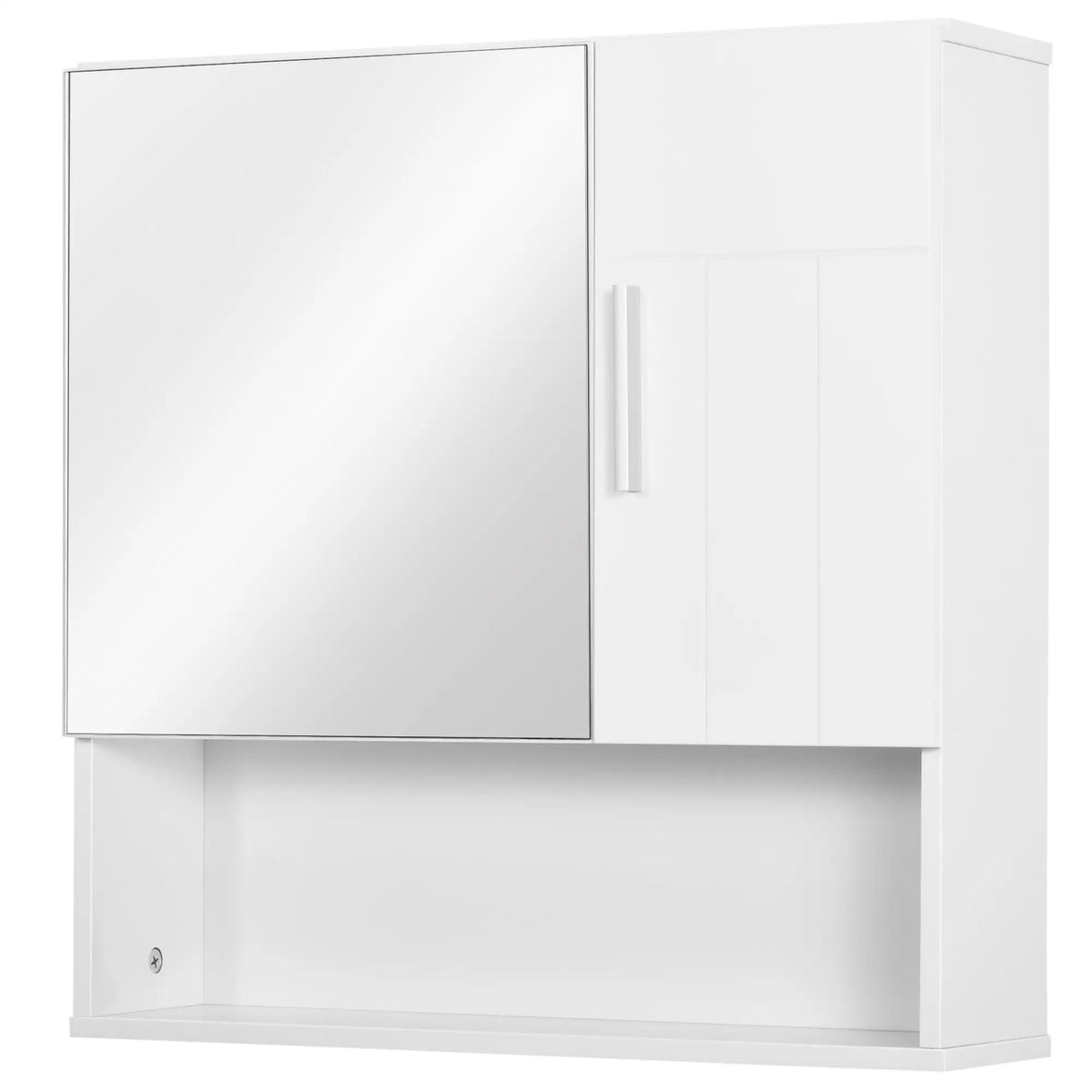 Armoire de salle de bain murale avec miroir, portes doubles, étagère réglable, blanc