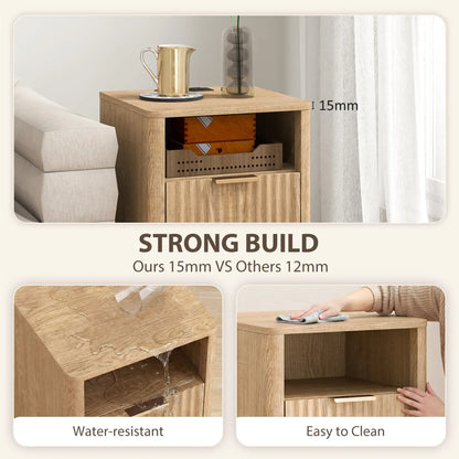 Modern Nightstands Set Of 2, Charging Station, 2 Drawers, Open Shelf, Oak Bedside Tables at Gallery Canada