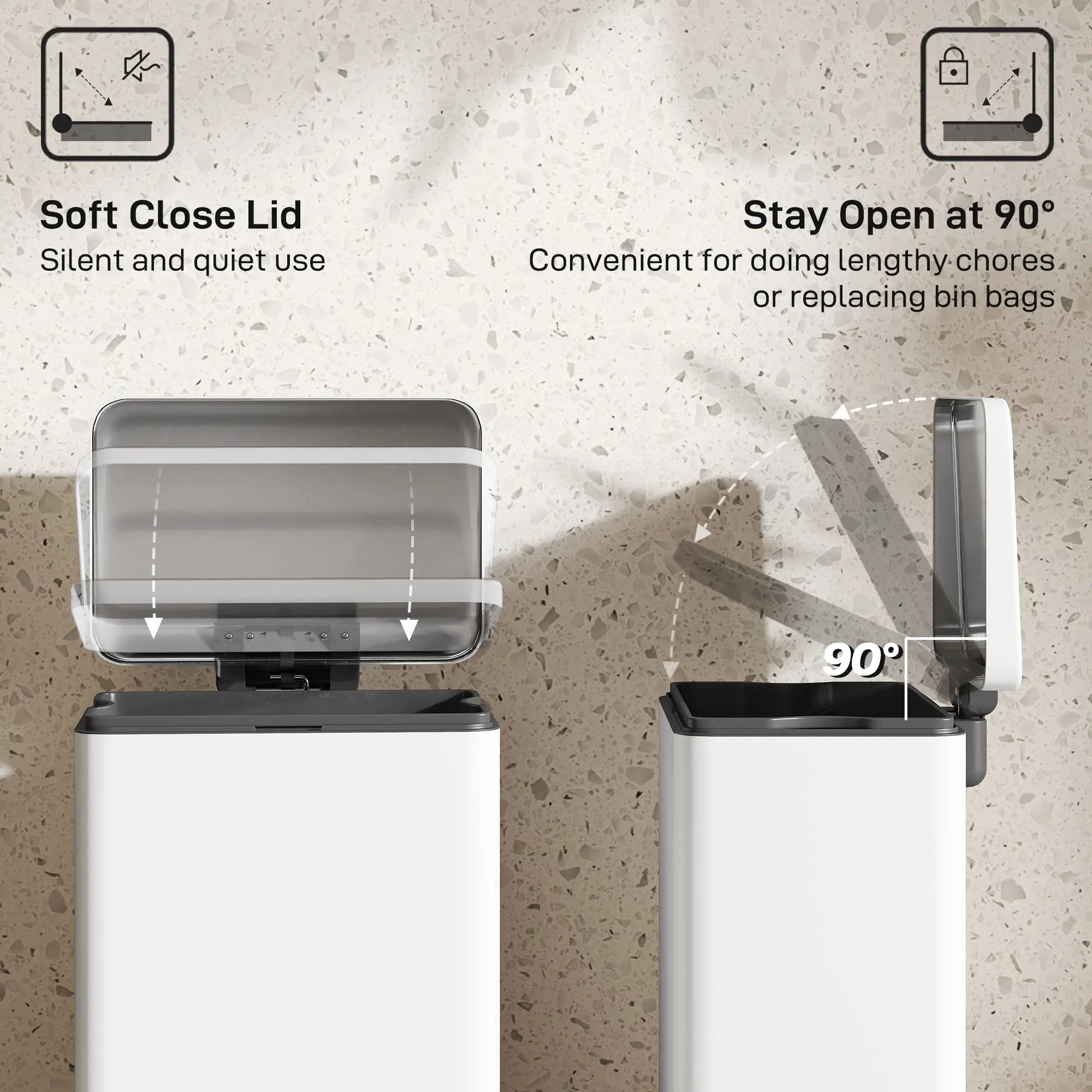 5.3 Gallon Garbage Bin with Soft Close Lid, Removable Inner Bucket, Cream White Small Kitchen Appliances at Gallery Canada