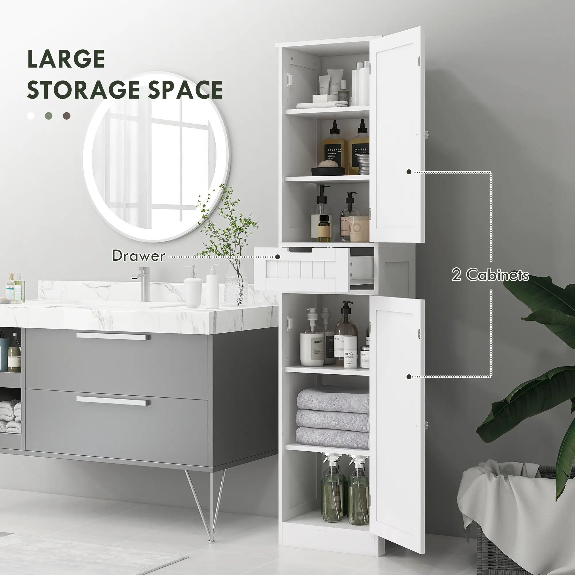 Freestanding Bathroom Cabinet with Drawer and 2 Doors, Tall Bathroom Cupboard for Kitchen, Study, Living Room Bathroom Cabinets at Gallery Canada