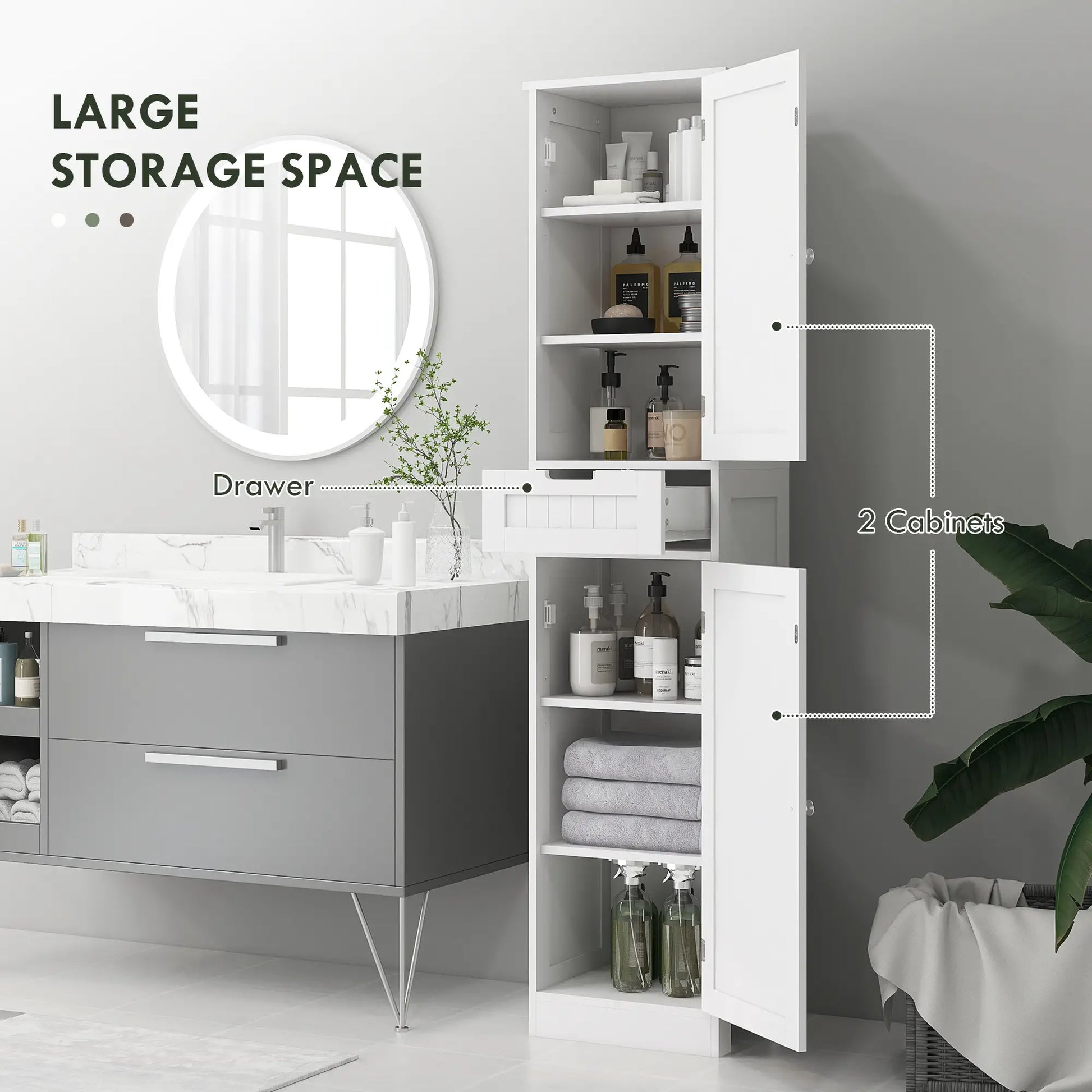 Freestanding Bathroom Cabinet with Drawer and 2 Doors, Tall Bathroom Cupboard for Kitchen, Study, Living Room Bathroom Cabinets at Gallery Canada