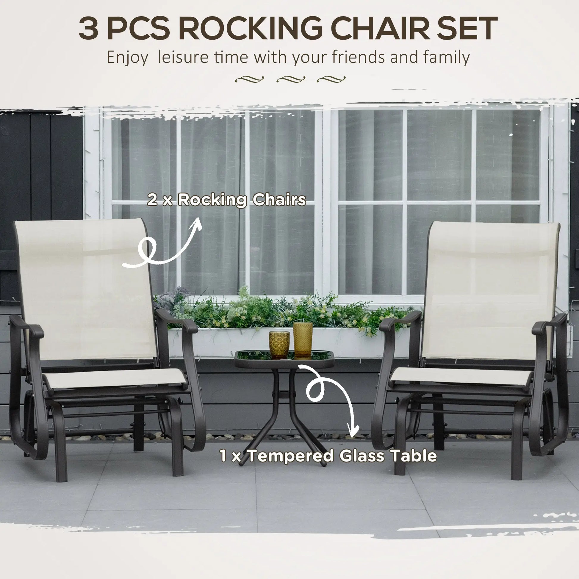 3PCs Gliding Rocking Chair, Bistro Tea Table Set, White Cream Outdoor Gliders at Gallery Canada